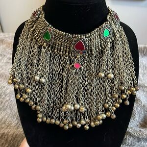 Traditional Choker Necklace- Afghan Kuchi Choker Necklace Silver & Bronze bells